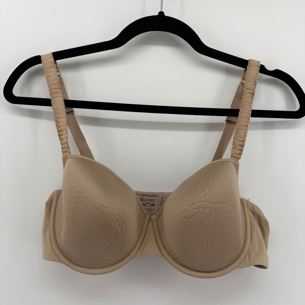 ThirdLove 24/7 Classic T-Shirt Bra Nude Tan Taupe 40B Underwire Pleated Straps